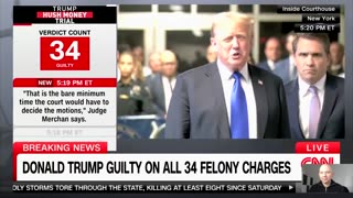 Donald Trump speaks after being convicted of made up charges in a clearly political persecution