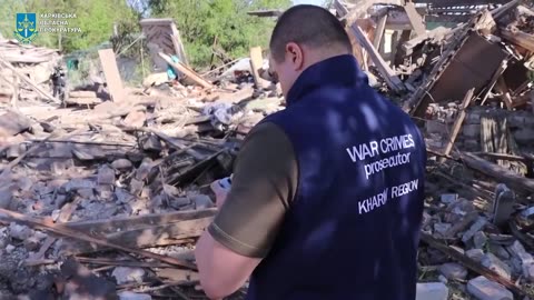 Aftermath of the arrival of a Russian aerial bomb in Kholodnohirsky district of