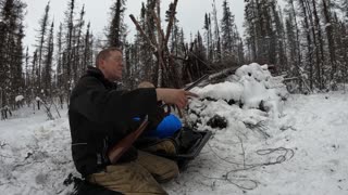 Bushcraft Cot & Survival Shelter Camping with 4 yr old in a Snow Storm