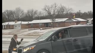 Good Samaritan Helping Stuck Car Slides into the Ditch