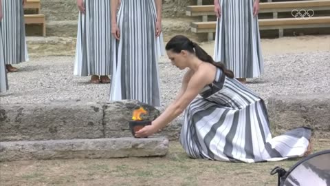 Olympic Flame lit in Olympia, signaling start of torch relay to Paris 2024