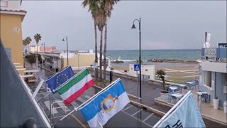 On a Rainy Morning, the View from our Hotel Balcony of Roman Emperor Nero’s Private Beach