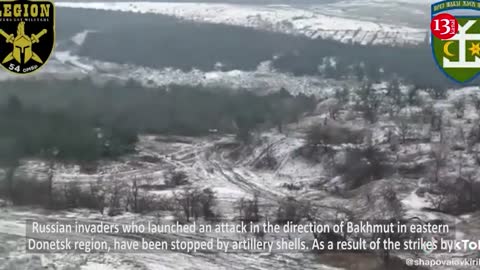 Large group of Russians attacking Bakhmut on snowy roads destroyed in forest