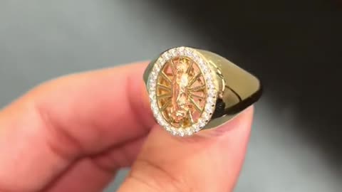 Real Gold 2-Tone Virgin Mary Ring