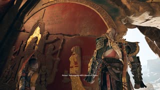 God of War (2018) Atreus and Kratos view mural in Jotunheim detailing their adventure