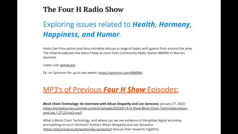 4H Block Chain Technology: An Interview with Alison Despathy and Leo Saraceno, January 27, 2023