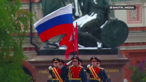 Servicemen of the Guard of Honor Bring the Russian Flag and the Victory Banner to Red Square