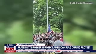 Gaza protests_ Fraternity brothers protect American flag from protesters _ LiveNOW from FOX