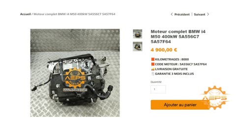 AEPSPIECES.COM - Moteur complet BMW i4 M50 400kW 5A556C7 5A57F64