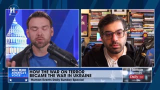 Raheem J. Kassam tells Jack Posobiec: "You know whose names you should be paying more attention to are the leaders of the corporate entities that are now being called up ... to rebuild Ukraine."