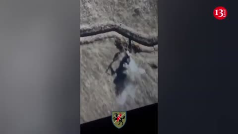 Russians digging trench with equipment fired at from a drone - They abandon equipment, flee to tench