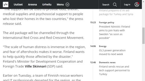 Finland prepares €1m aid package for Turkey and Syria
