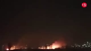 Iranian convoy of 25 military trucks attacked by airplane - Fire and explosion