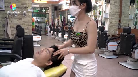 Vietnam Barbershop Relaxing with Two Girls, The girls has strong fingers but pleasant massage