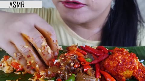 ASMR eating balado eggs and super spicy stir-fried kikil level 10000