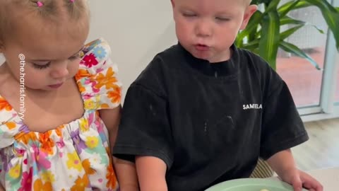 Adorable Boy Shares Toast With His Sister