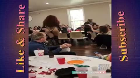 Bearded drag queen toasts to “those who lick us where we pee” in front of young children,