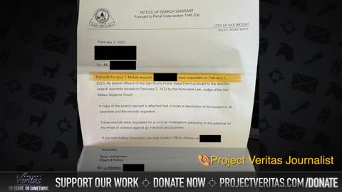 San Bruno Police Department issues CRIMINAL search warrant against Project Veritas journalist