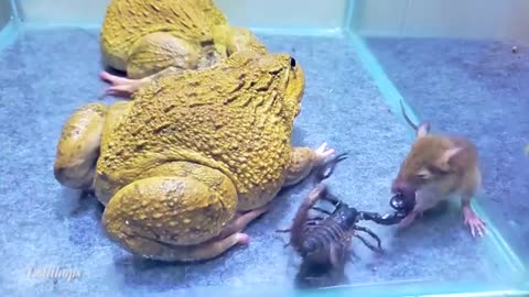 Giant Bullfrog Eats Big Scorpion And Mouse! Asian Bullfrog Live Feeding