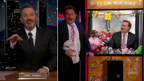 Mike Lindell is all smiles as Jimmy Kimmel sends in his doppelgänger.