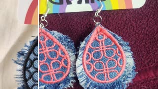 Upcycled Denim Embroidered earrings