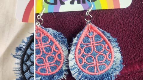 Upcycled Denim Embroidered earrings
