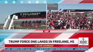 Crowd Goes Wild When Trump's Plane Lands In Freeland, Michigan