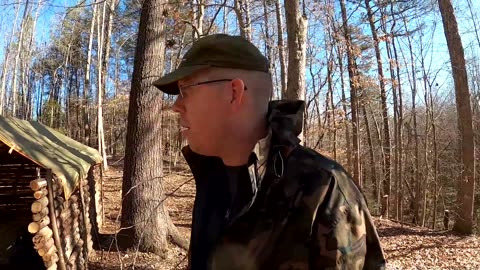 Building Log Cabin By Hand - 9 Days Winter Camping with 3 yr Old in Bushcraft Primitive Shelter