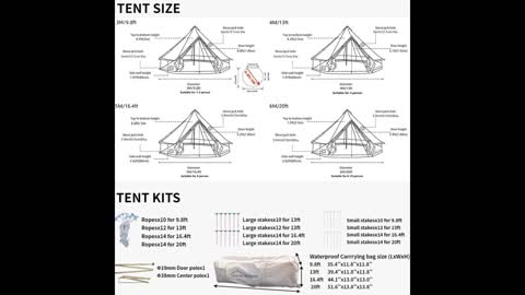 DANCHEL OUTDOOR Waterproof Cotton Canvas Bell Tent for Glamping, Breathable Yurt Tents for 24...