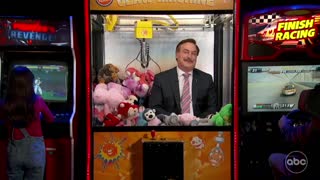Mike Lindell joins Jimmy Kimmel Live from inside a claw machine.