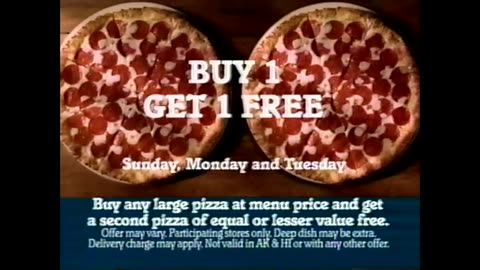 October 6, 2002 - BOGO Pizzas on Sunday, Monday & Tuesday