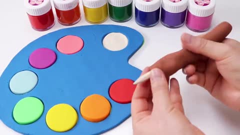 DIY how to make rainbow art palette and color brush with play doh