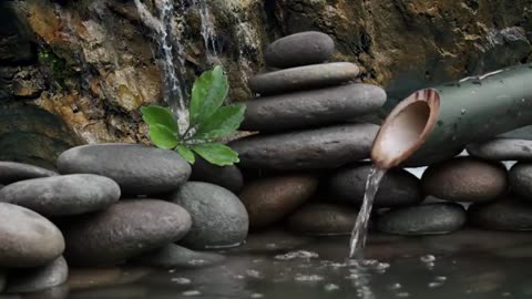 Relaxing Music With The Sound Of Nature's Bamboo Water Fountain ✿ Healing Music