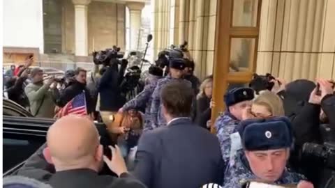 New US Ambassador she was greeted with chants of "war is a US business" at Moscow