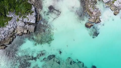 Swimming in Crystal Water _ Drone Aerial View _ Free stock footage _ Free HD Videos