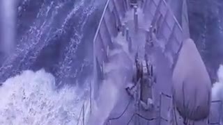 Boat collides with massive wave in the deep sea🌊