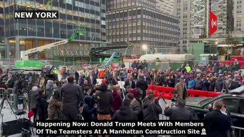 Donald Trump meets with members of the Teamsters at a Manhattan construction site in New York.