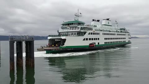 Car Ferry Arriving at Mukilteo Washington on Unusually Cloudy Day in Seattle Area