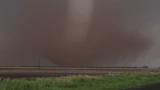 Tornado Filmed Close to Road in Hodges, Texas