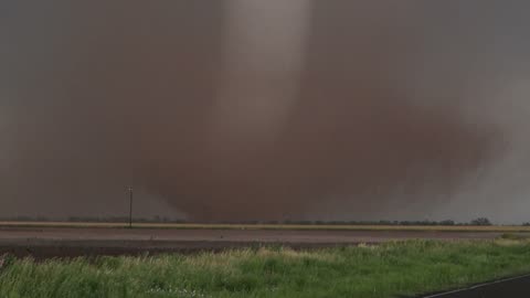 Tornado Filmed Close to Road in Hodges, Texas
