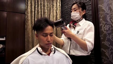 ASMR [Japan] Haircut, facial massage, and nail care at a barbershop in Tokyo, Japan