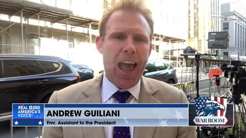 Andrew Giuliani Reporting Live From Outside Of President Trump's Show Trial In NYC