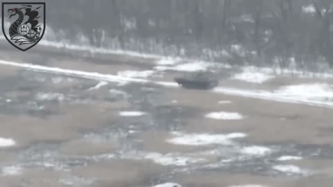 WAR IN UKRAINE: Russian Tank Blows Up After Driving Over Ukrainian Mine On Snowy Road In Donetsk