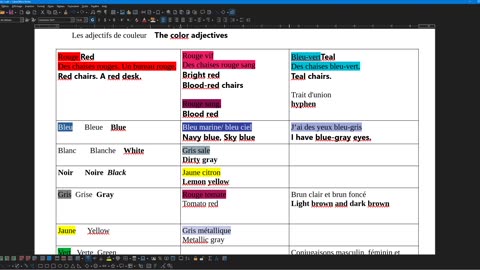 French 26 (new) The color adjectives