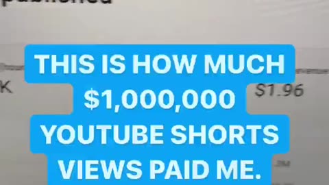 How Much Money 1,000,000 YouTube Shorts Views Pays #shorts