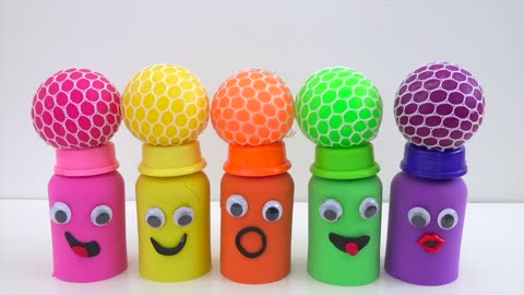 Mach Ranbow Color Squishy Balls With Kinetic Sand Milk Bottle Smily Face Video mp4