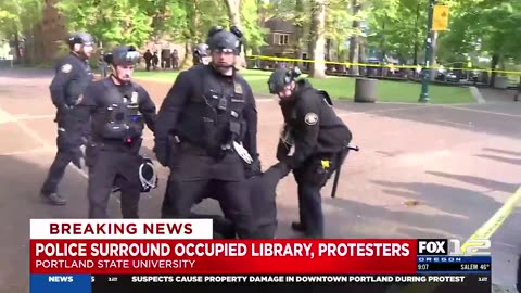 Antifa Hamas Protesters flee PSU library as Portland police surround building