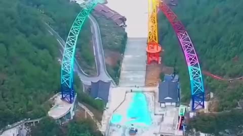 Mega swing on the edge of a cliff in Chongqing China~ The ride is as tall as a 30-story building