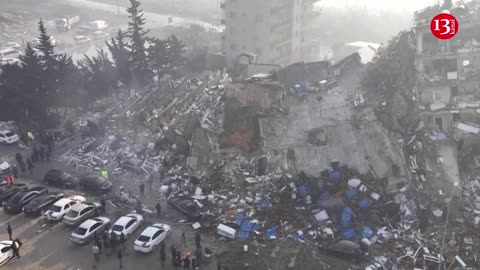 Drown footage show collapsed buildings, massive devastation from Turkey quake