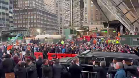 New York construction site, unionized workers chant "USA, USA, USA' during President Trump's visit